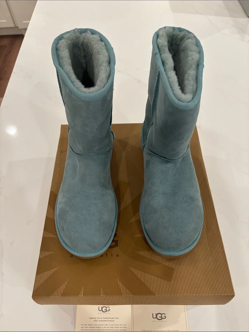 UGG Classic Short Boots in Sky Blue Suede